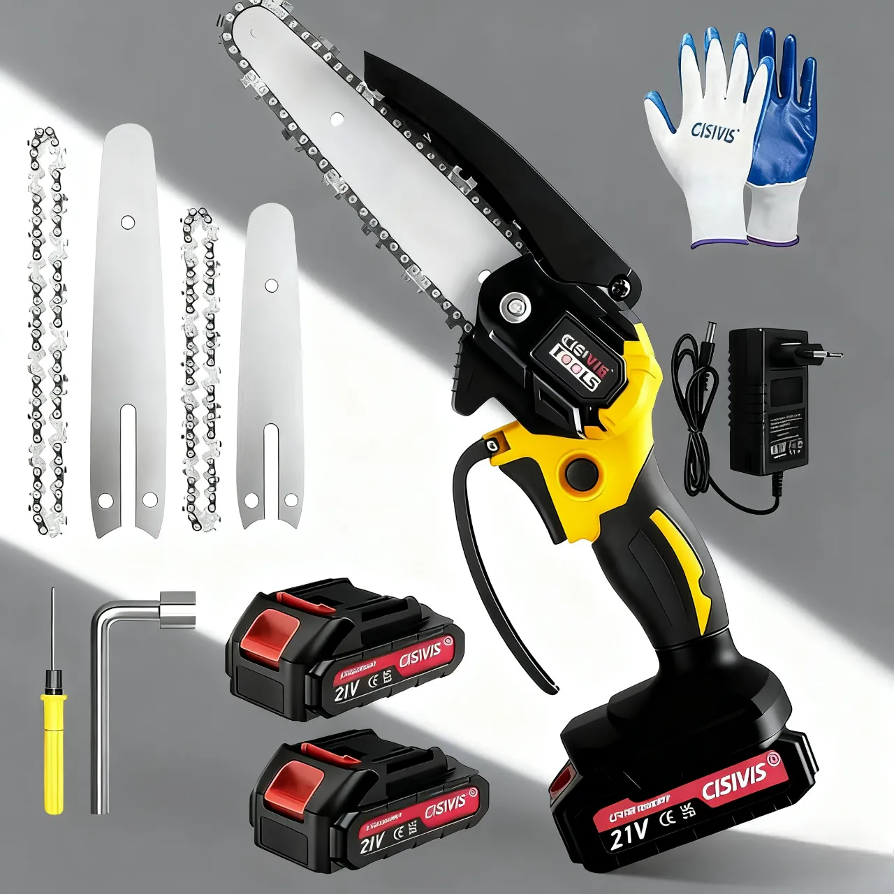 2 Batteries 8” Mini Cordless Chainsaw Electric One-Hand Saw Wood Cutter