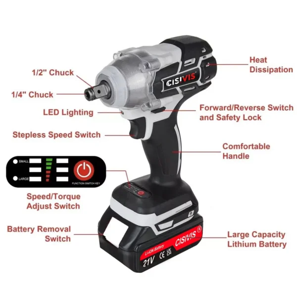 1/2 Cordless Impact Wrench Brushless High Torque Power Wrench Impact Gun Impact Driver Power Tool Electric Tools - Image 4