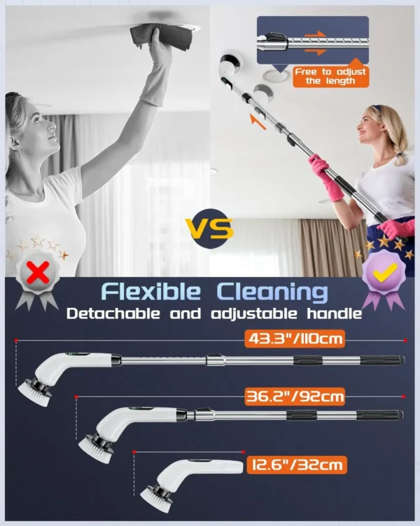 Electric Spin Scrubber, Cordless Shower Scrubber with Adjustable Extension Handle, Power Cleaning Brush - Image 5