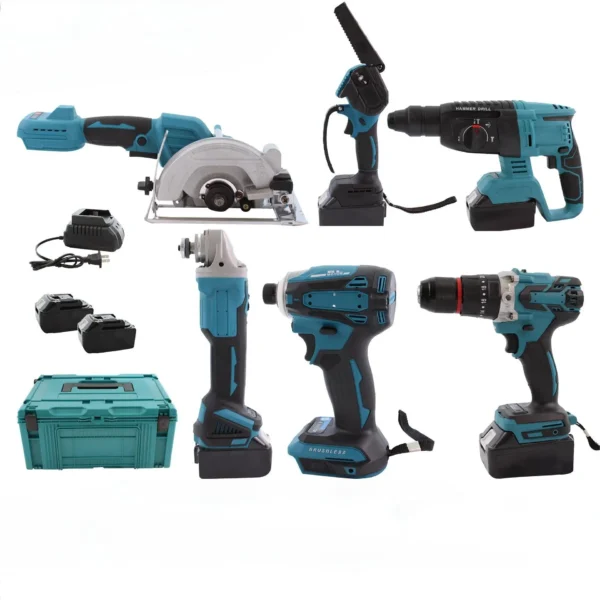 Hot Selling 6-Piece Power Tool Kit with Hand Drill Hammer Angle Mill Wrench Lithium-Brushless Polisher Hard Case 1-Year Warranty - Image 3