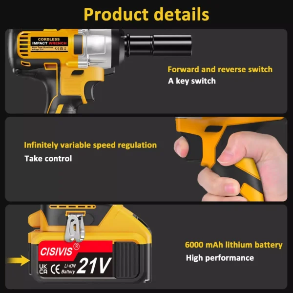 OEM/ODM 1/2" Power Wrenches Cordless Impact Wrench 350NM Electric Impact Wrench Power Tools Set - Image 7