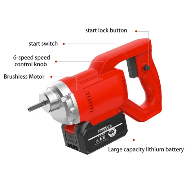 21V Portable Electric Concrete Vibrator Brushless Motor High Operating Rechargeable Handheld Power Tool Machine - Image 4