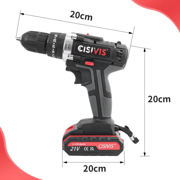 CISIVIS 10mm 25N.M 21V 180W 1800RPM Brush Cordless  Power Drill Set - Image 3