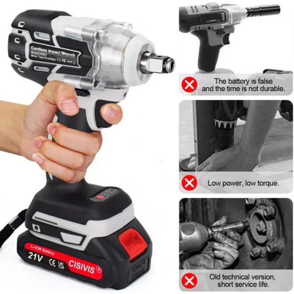 1/2 Cordless Impact Wrench Brushless High Torque Power Wrench Impact Gun Impact Driver Power Tool Electric Tools - Image 3