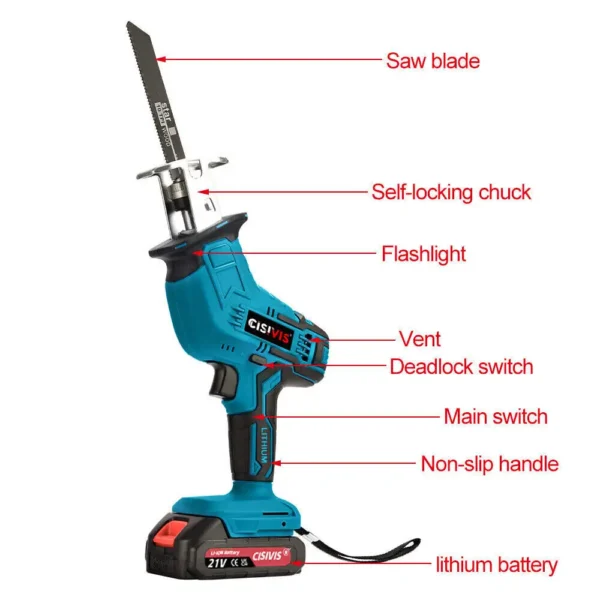 Customized Handheld Cordless Electric Reciprocating Saw With 12 Pcs Saw Blade Battery Power Chainsaw - Image 3