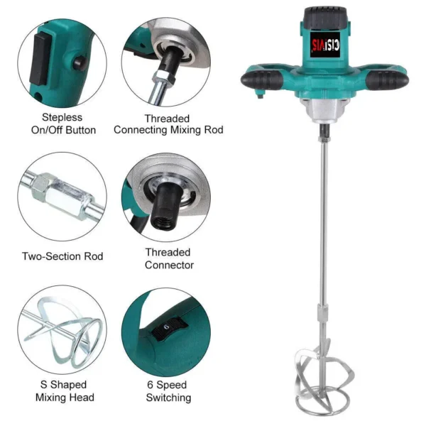 One-stop Machine Paint Mixer 6 Speed Adjustable Paint And Cement Putty Powder Mixer with stirring rod - Image 6