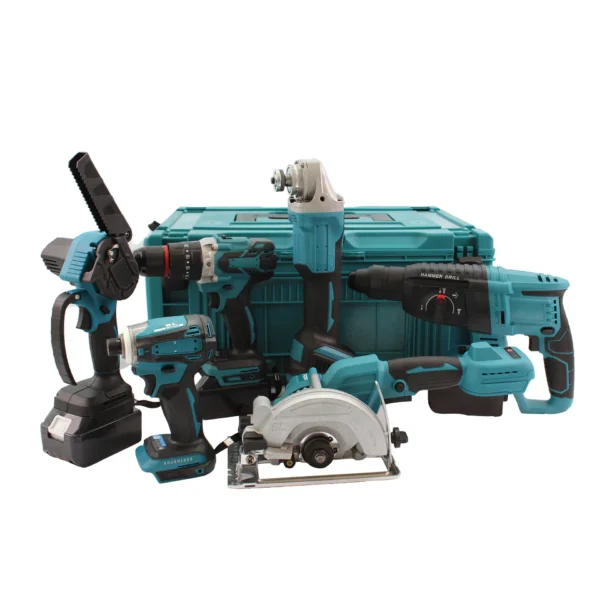 Hot Selling 6-Piece Power Tool Kit with Hand Drill Hammer Angle Mill Wrench Lithium-Brushless Polisher Hard Case 1-Year Warranty