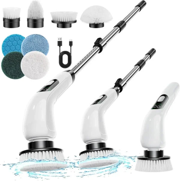 Electric Spin Scrubber, Cordless Shower Scrubber with Adjustable Extension Handle, Power Cleaning Brush