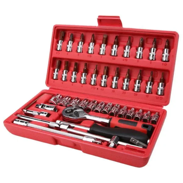 Red 46pcs ratchet wrench set