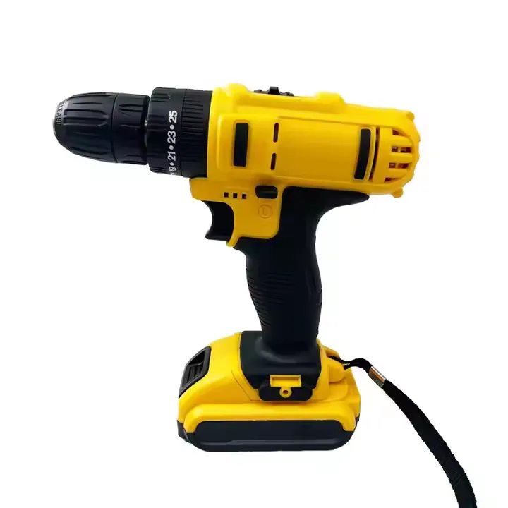 Yellow cordless electric drill 