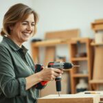 Woman using power tools on a DIY project for Mother's Day