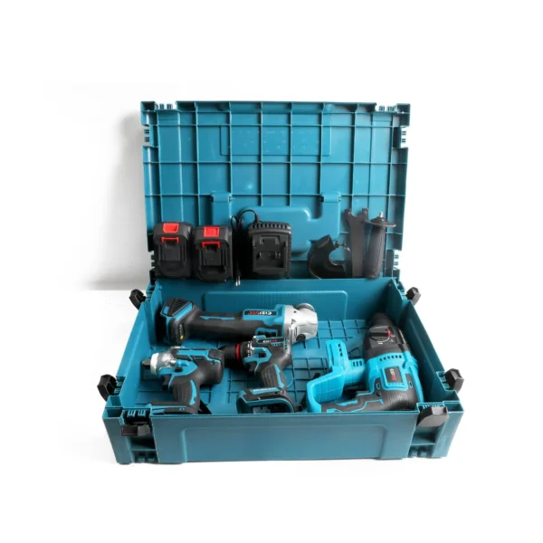 4-Piece Cordless Power Tool Set TZ0017 – Rotary Hammer, Angle Grinder, Drill & Impact Wrench