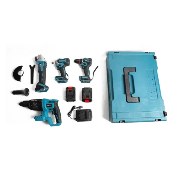 4-Piece Cordless Power Tool Set TZ0017 – Rotary Hammer, Angle Grinder, Drill & Impact Wrench
